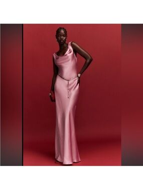 Reformation Annabelle Pink Silk Cowl-Neck Maxi Dress - Rose Petal